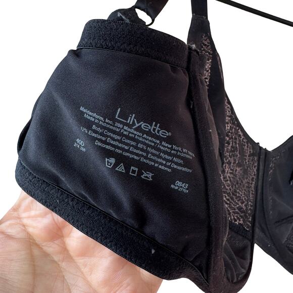 Lilyette 400 Full Figure Mesh Minimizer Bra Black 40D Underwire Adjustable Strap - Picture 6 of 10